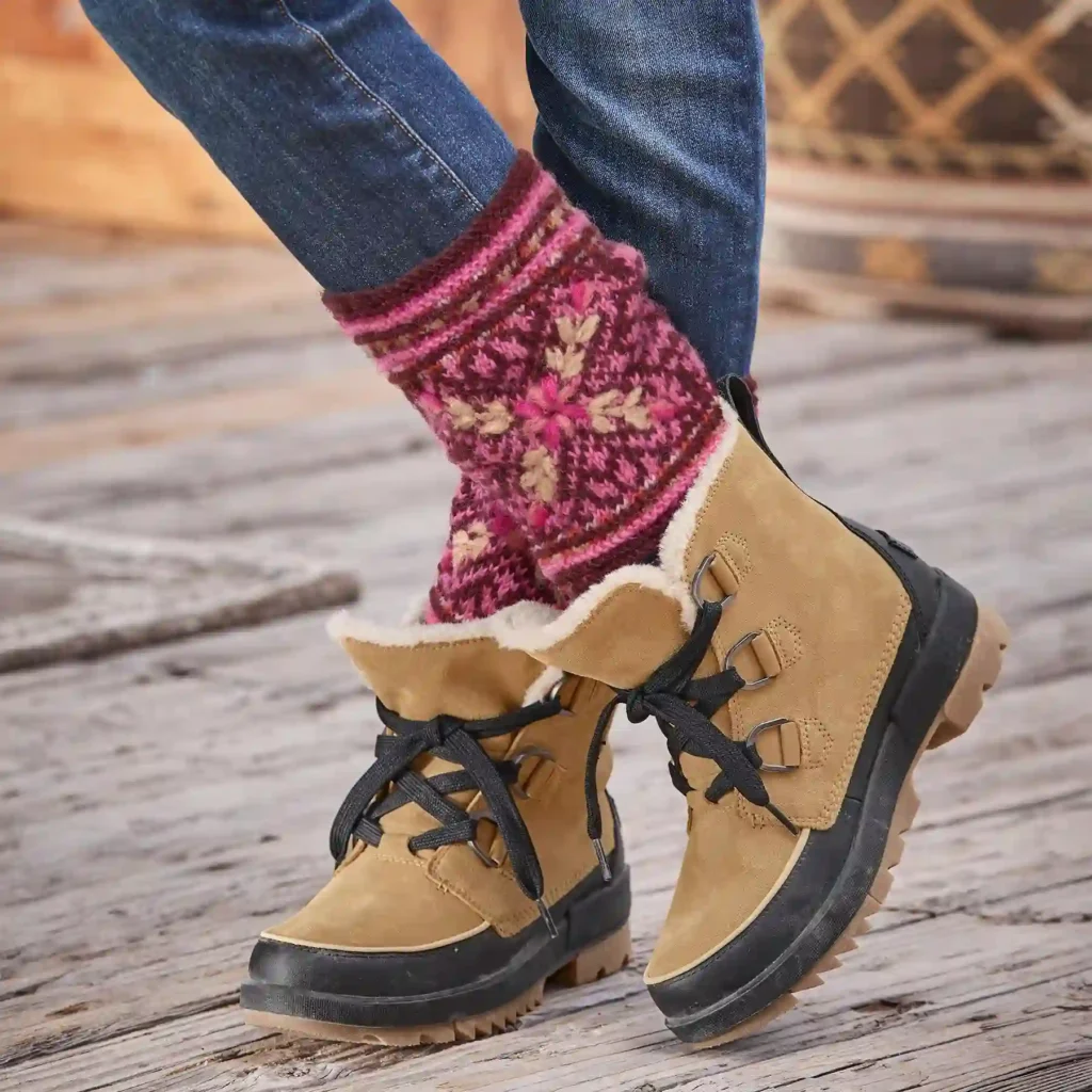 Red sweater-knit boot cuffs
