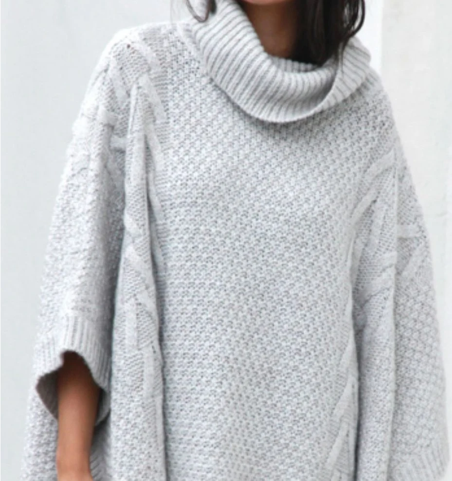 White sweater-knit poncho